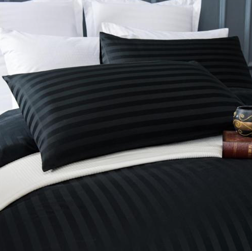 100 Cotton 650tc Sateen Striped Black Quilt Cover Set