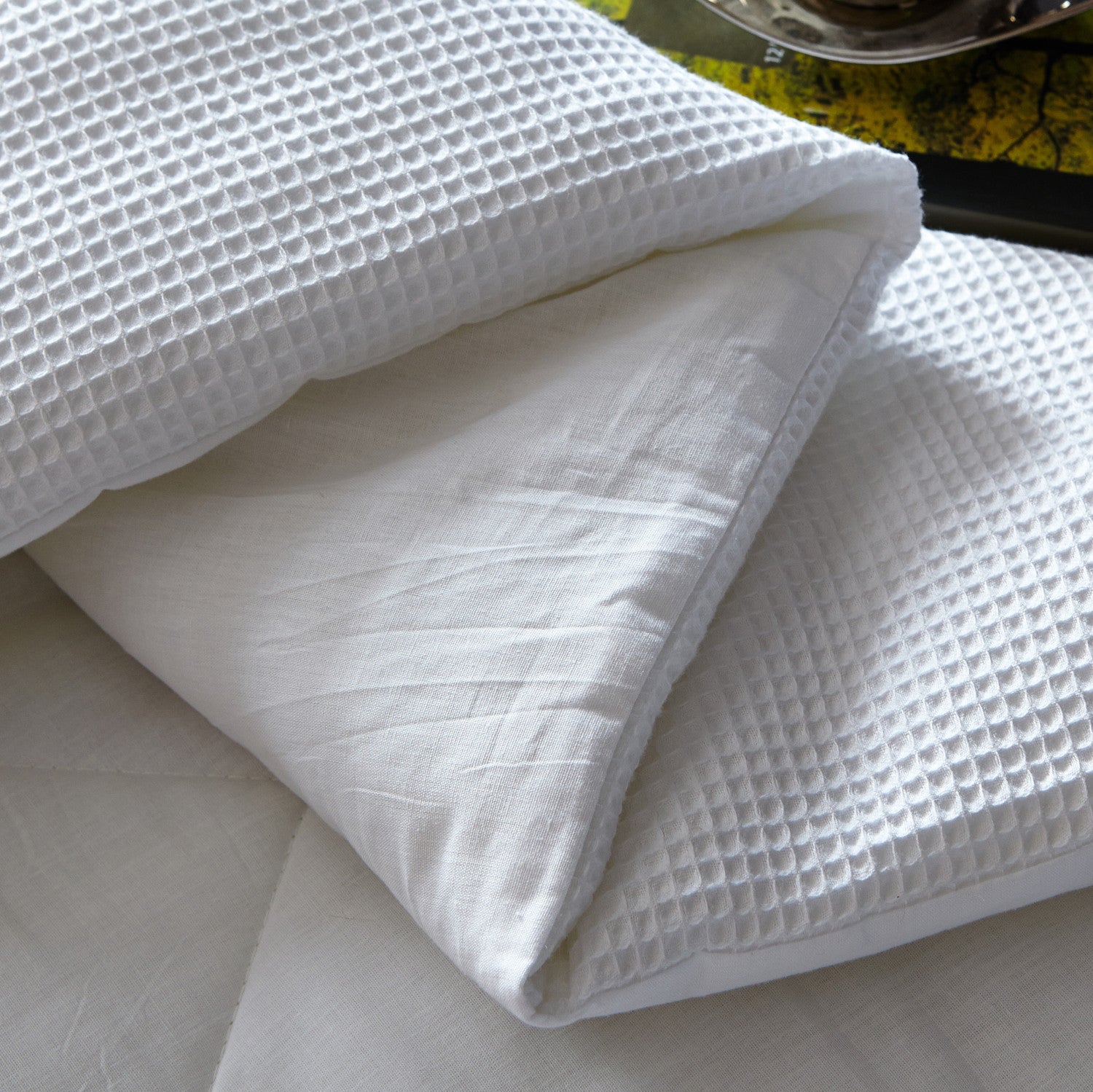 7pcs 100 Cotton White Waffle Comforter Set