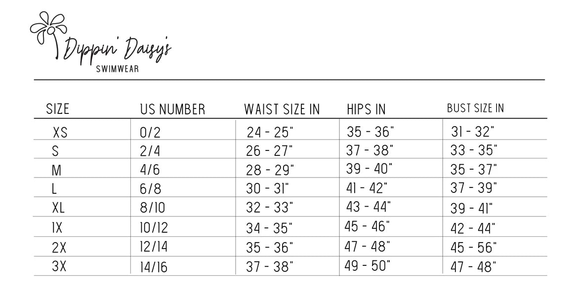 Dippin Daisy Swimwear Size Chart