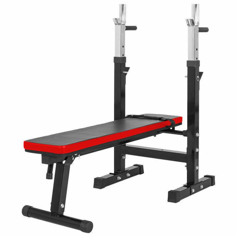 TnP Accessories Folding Flat Weight Bench with Dipping Station and Barbell  Rack