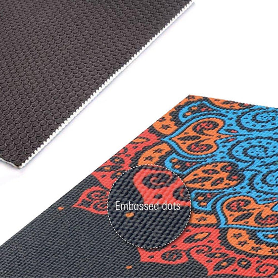 6mm Yoga Mats Soft Non Slip PVC Mandala Exercise Mat - Black/Colourful  Motif