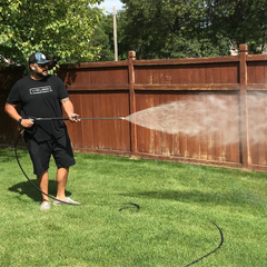 fence, strip fence, pressure wash, outdoors, outside cleaning, bridgeforth, robert bridgeforth, hose, lace, spray lance, spray gun 