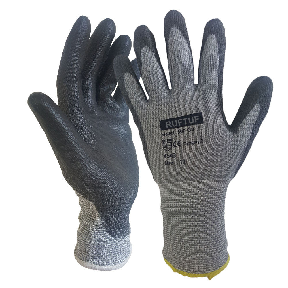 black nylon pu safety work gloves