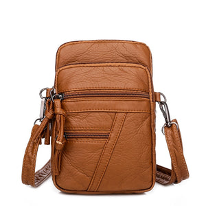 Vintage Soft Washed Pu Leather Shoulder Bag Multiple Pocket Mini Crossbody Bag for Women 2020 Designer New Small Phone Purses