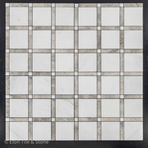 Pearl White Grande Square with Temple Grey Bar and Pearl White Dot Mosaic Polished