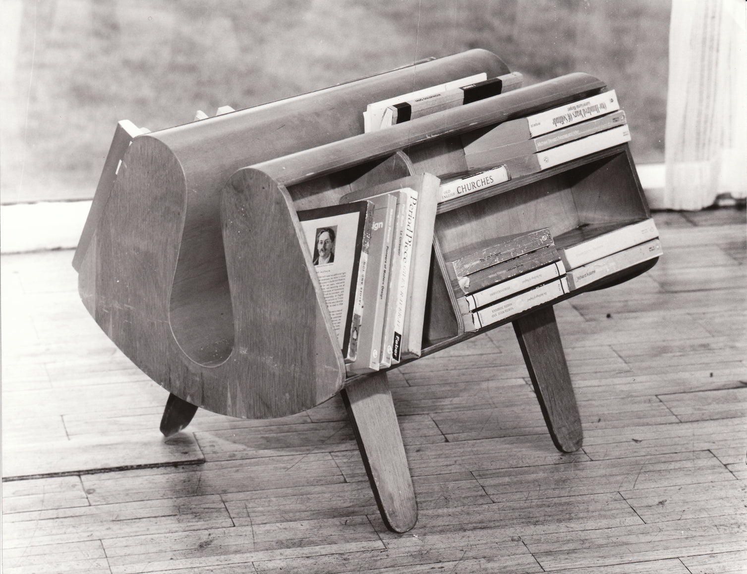 Isokon Penguin Donkey bookcase, vintage shot with paperbacks