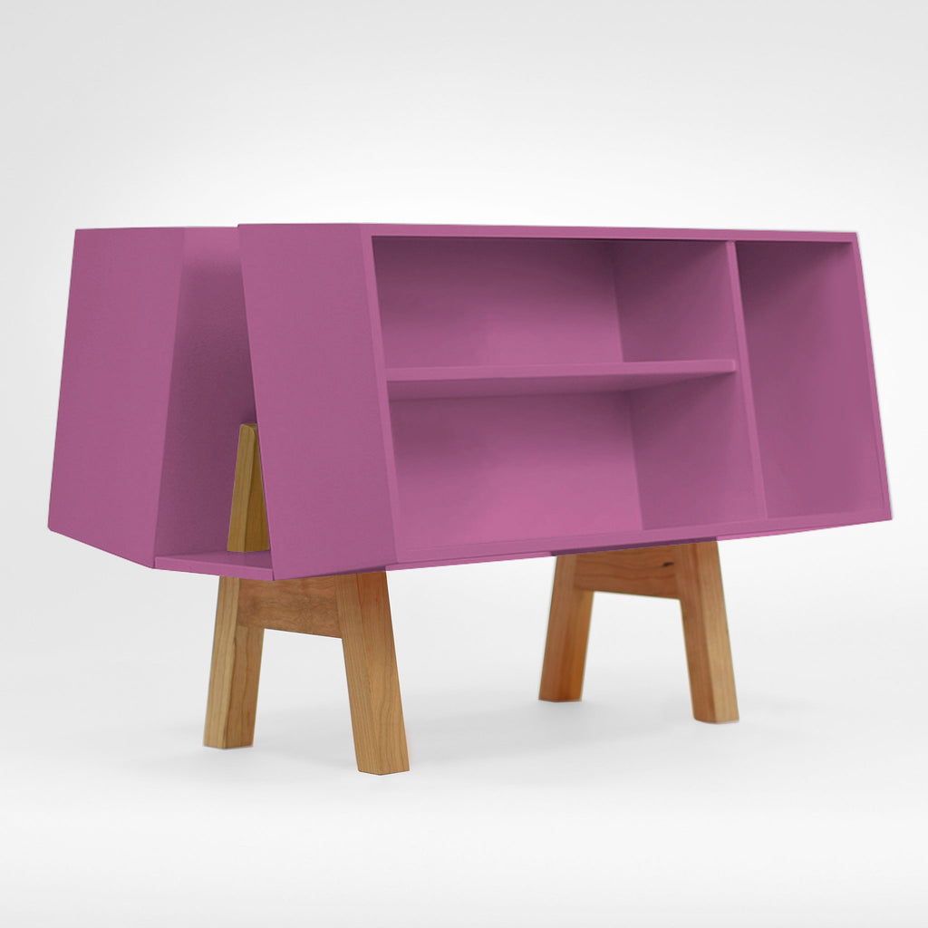 Sci-fi purple bookcase of Isokon Penuin Donkey