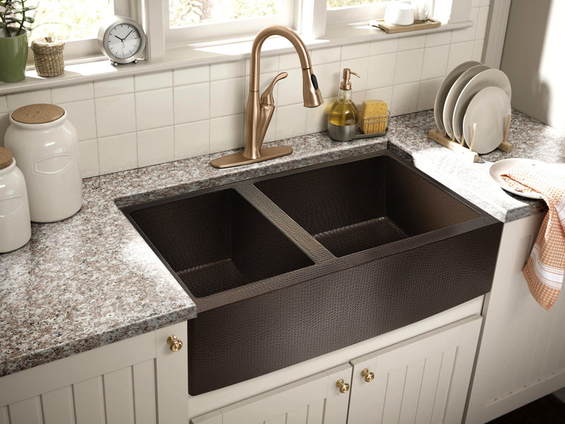 Hammered Copper Farmhouse Sink 60 40 Split Rustic Sinks