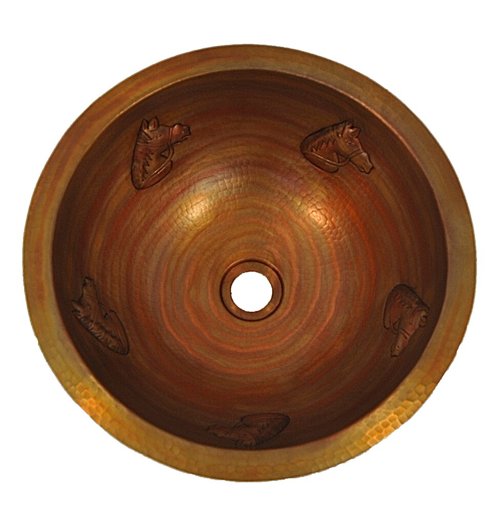 Round Hammered Copper Sink With Horses