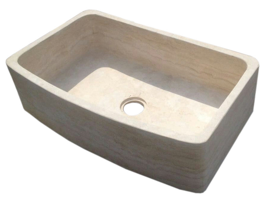 36 Single Bowl Curved Front Travertine Farmhouse Sink