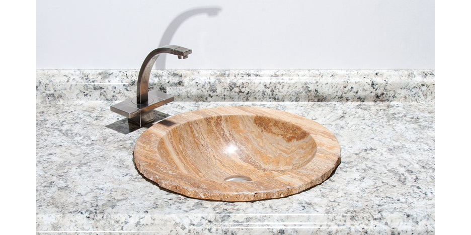 18 Gold Travertine Drop In Bathroom Sink With Chiseled Edge