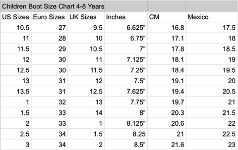 Size Charts – Moreno's Wear