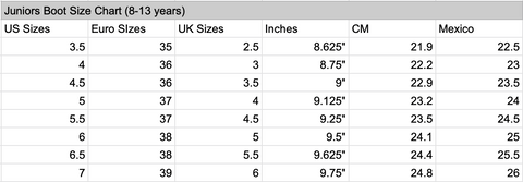 Size Charts – Moreno's Wear