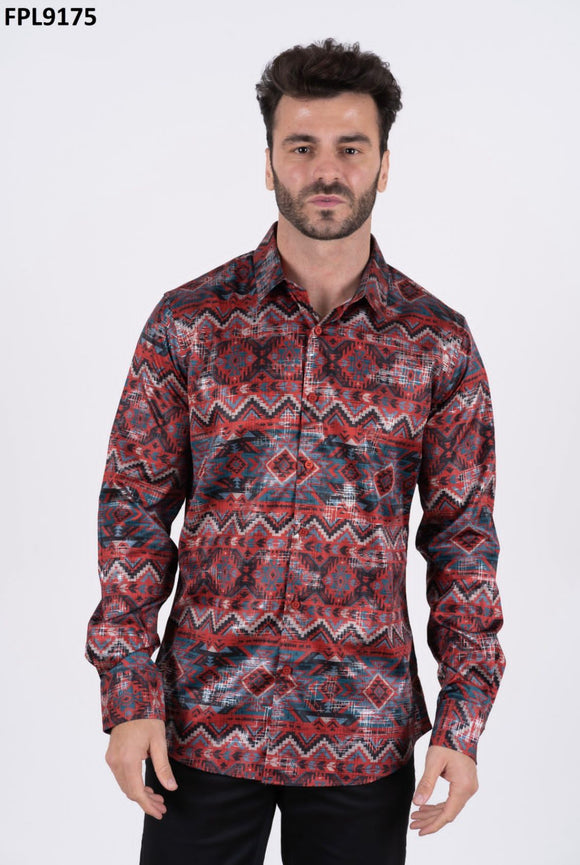 Men's Platini Satin Burgundy Aztec Shirt – Moreno's Wear