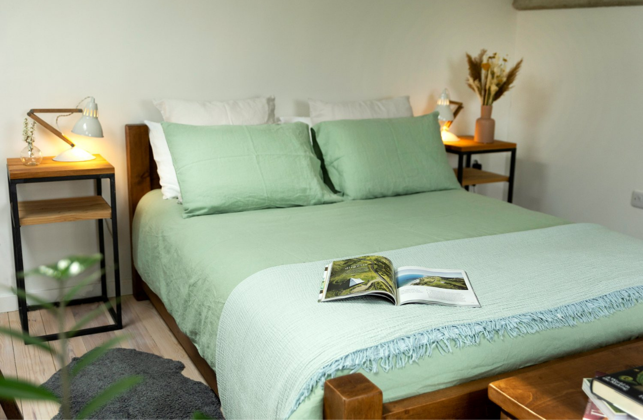 Sage Green linen bedding at The Grain Store