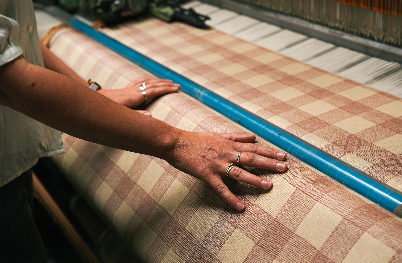 Jacquard fabric being woven at the Lancashire mill
