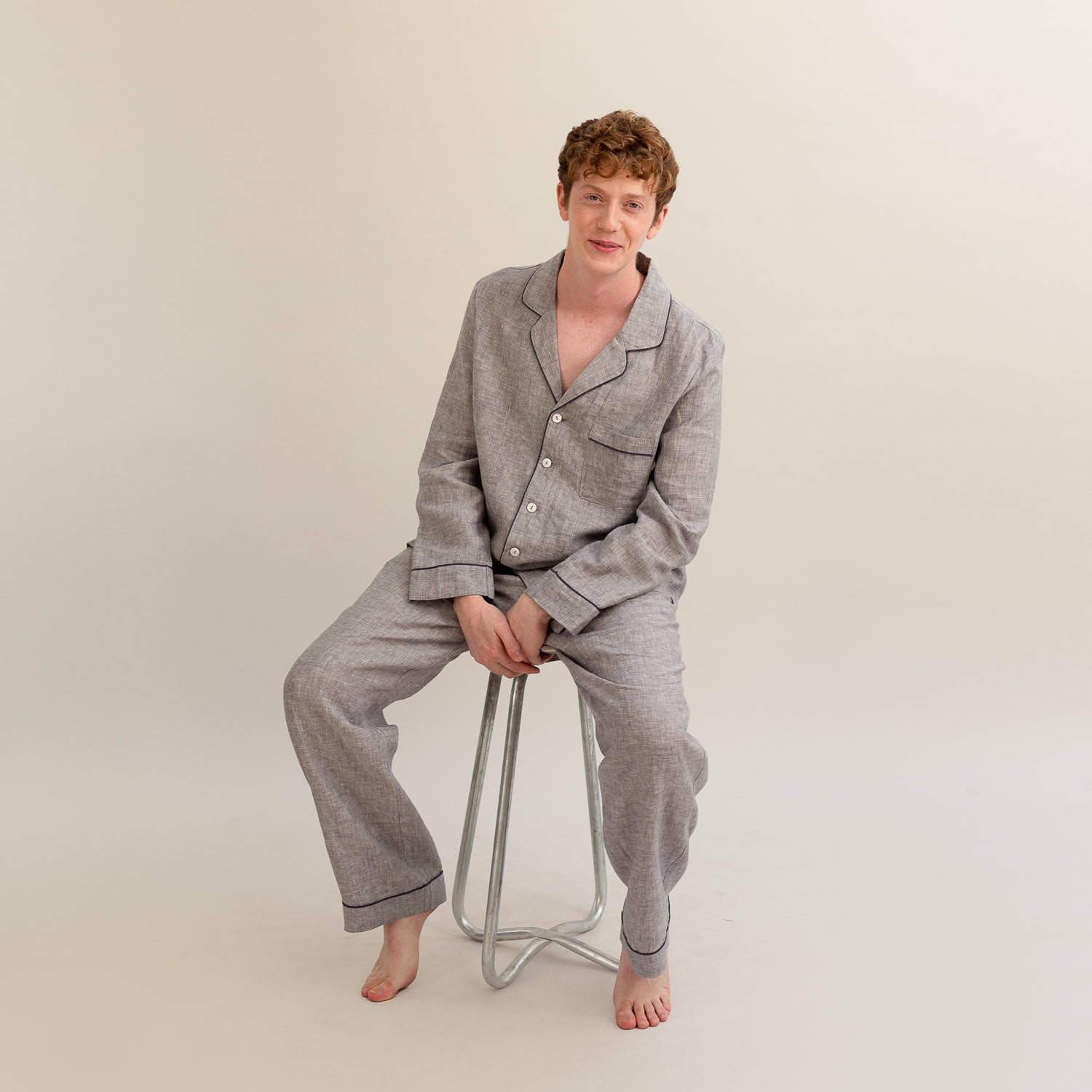 Men's Gray Linen Pajama Pants