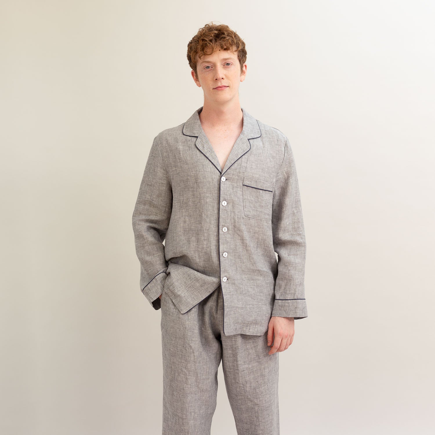 Men's Gray Linen Pajama Shirt (Top Only)