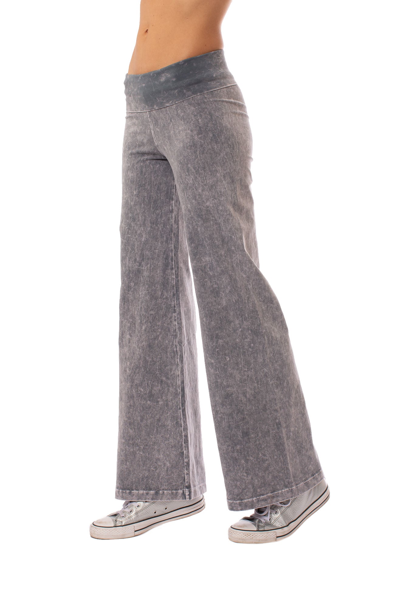 Wide Leg Roll Down Pants Mineral Wash (Style W-326, Mineral Wash MW14) -  Londo Lifestyle