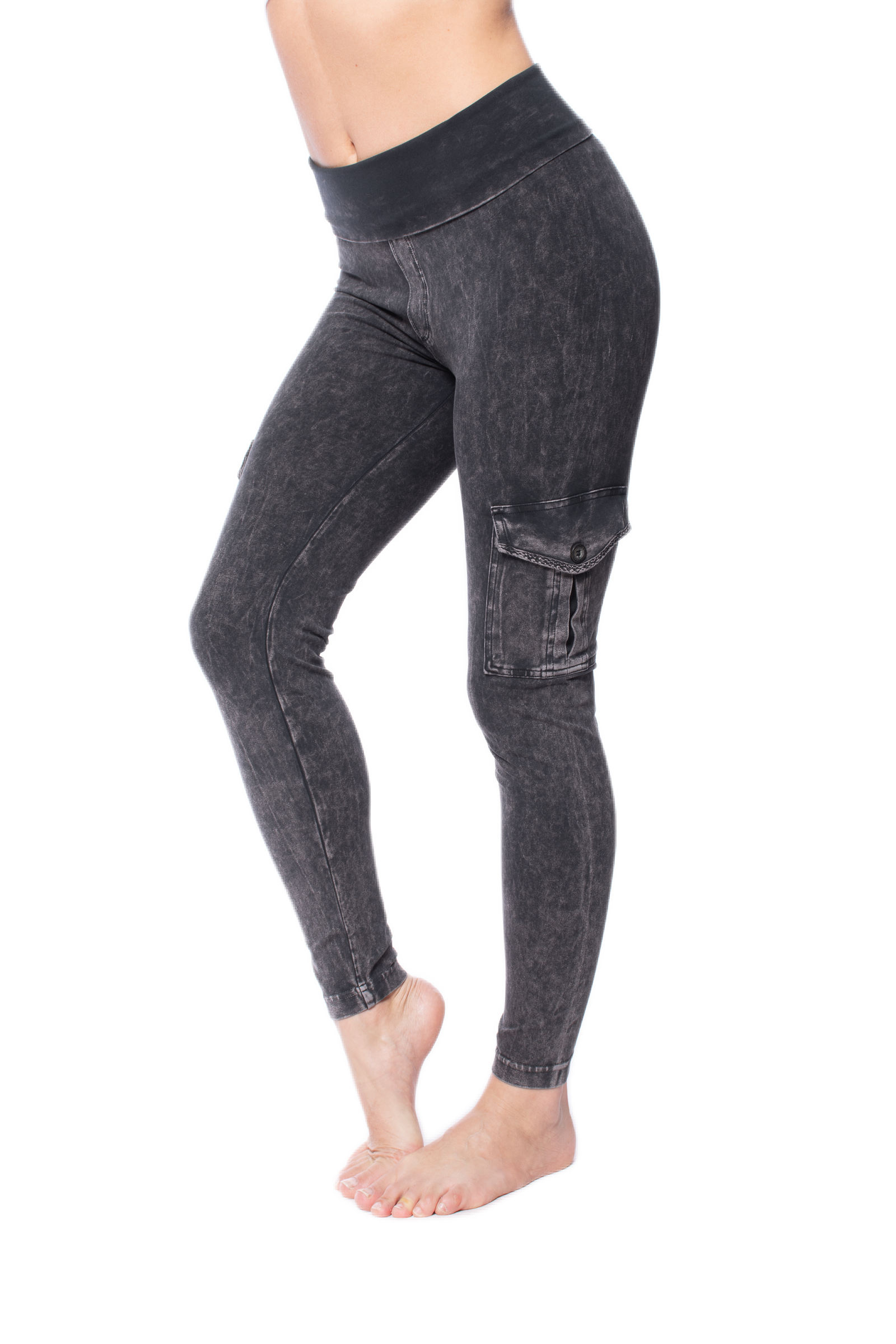 Contour Rolldown Cargo Ankle Legging (Style W-443, Black) by Hard