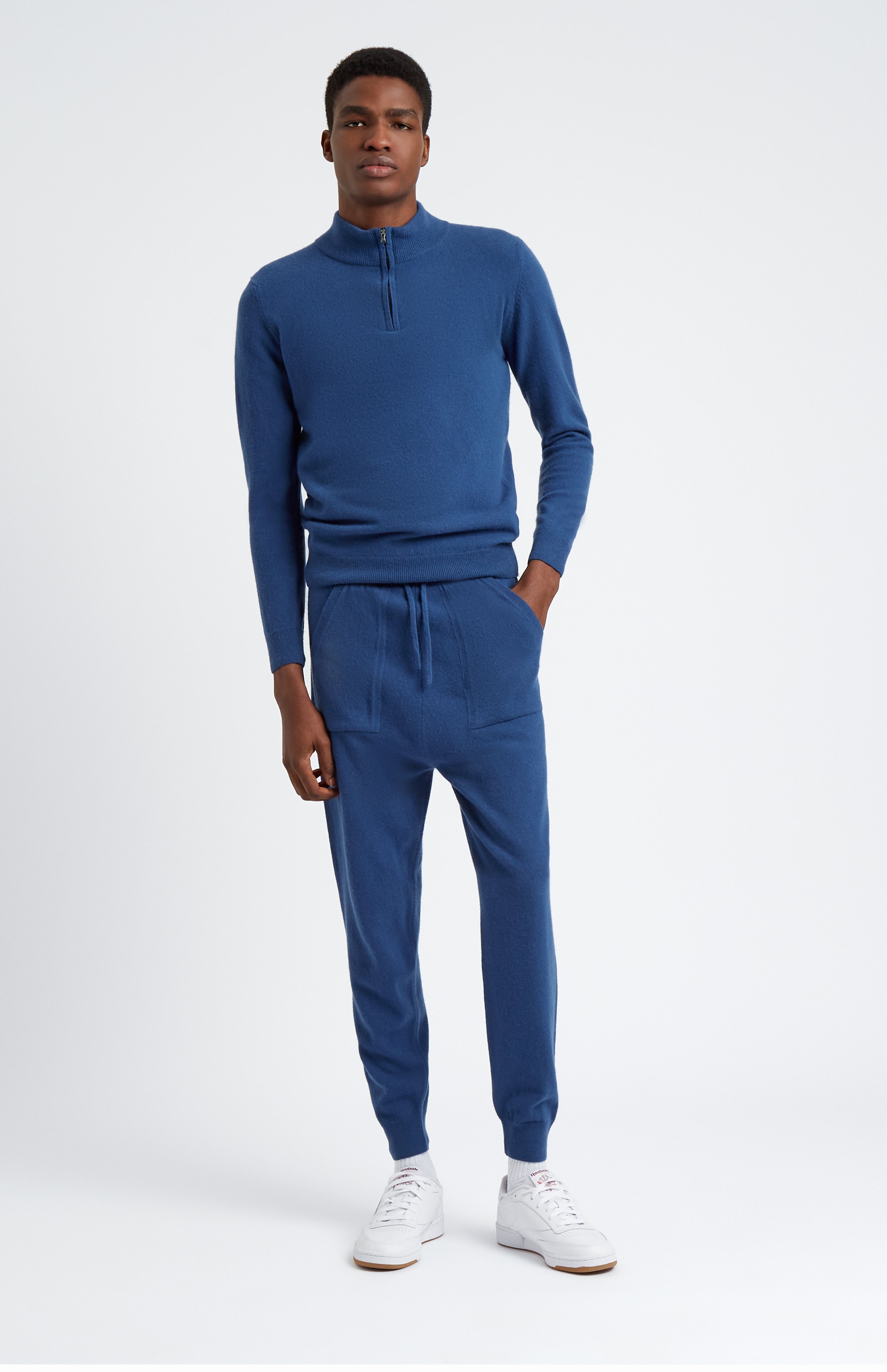 Men's Half Zip Merino Cashmere Blend Jumper In Deep Indigo