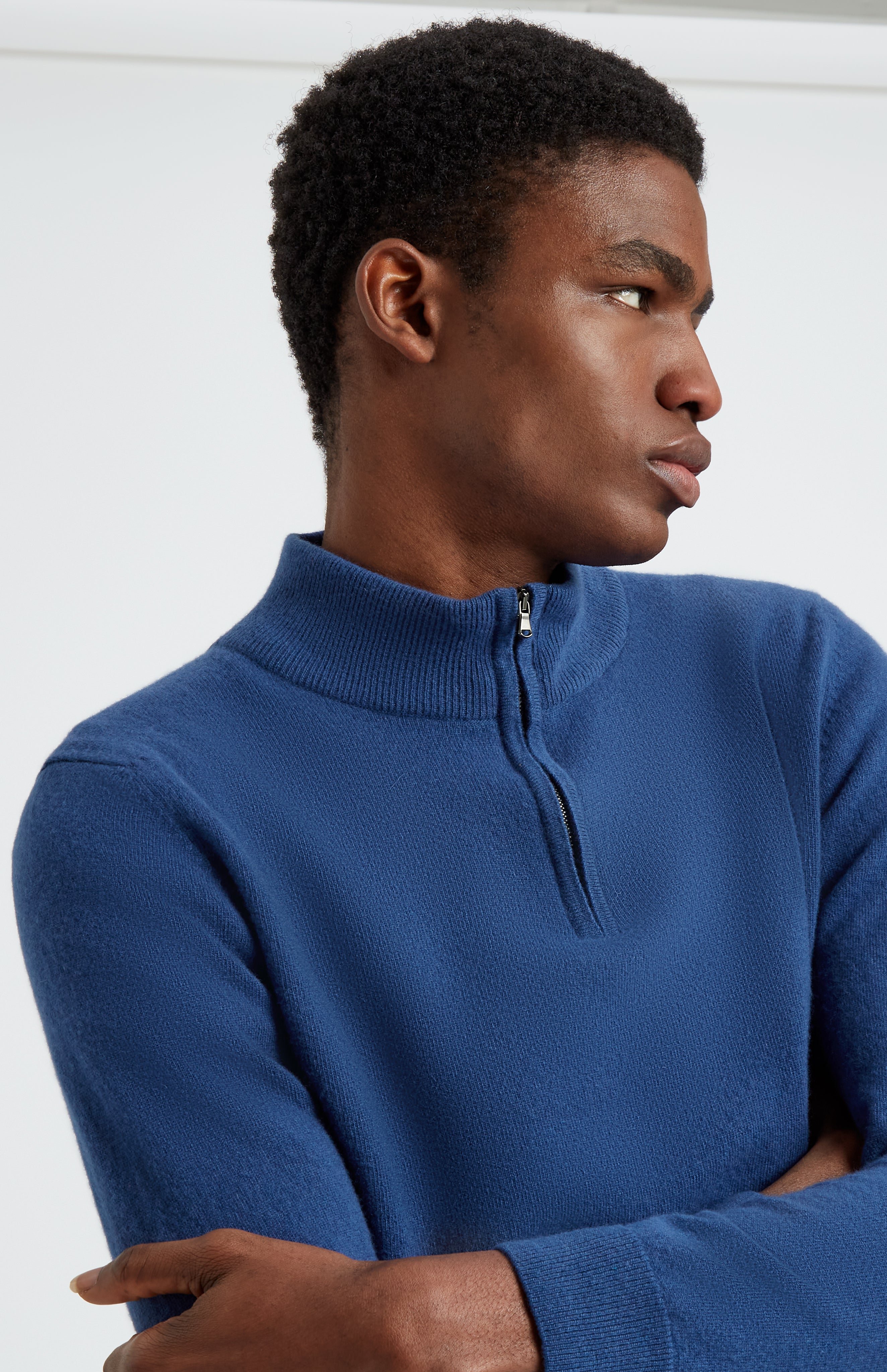 Men's Half Zip Merino Cashmere Blend Jumper In Deep Indigo