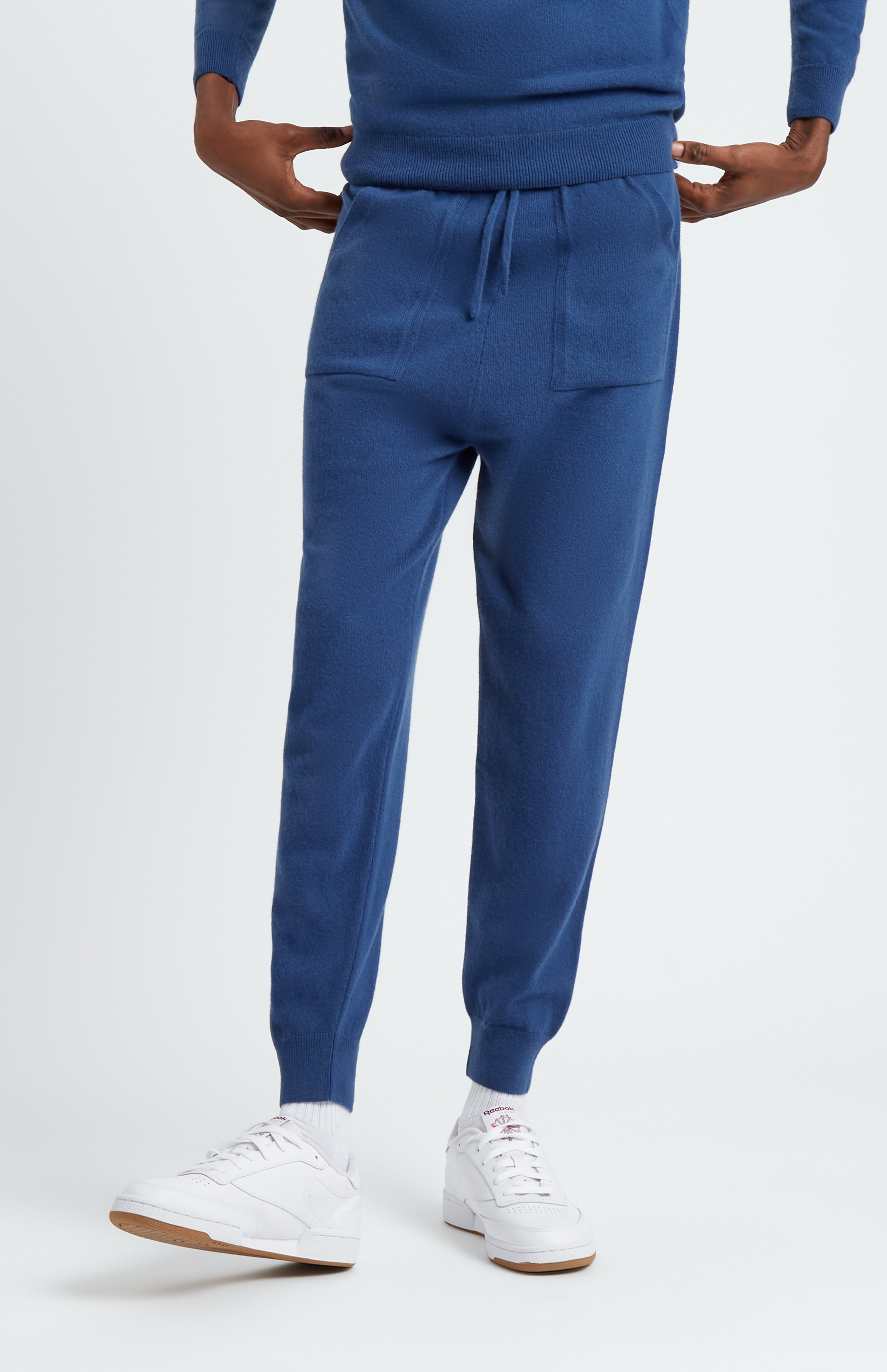 Men's Knitted Merino Cashmere Joggers In Deep Indigo