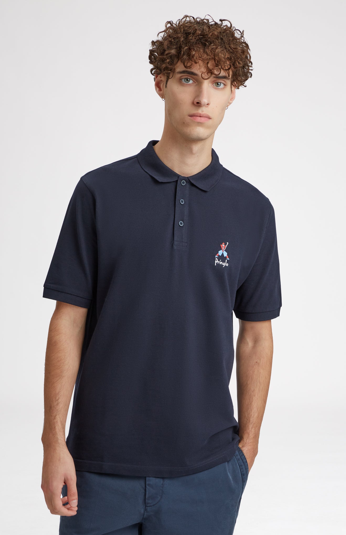 Geometric George Golf Cotton Polo Shirt In Navy