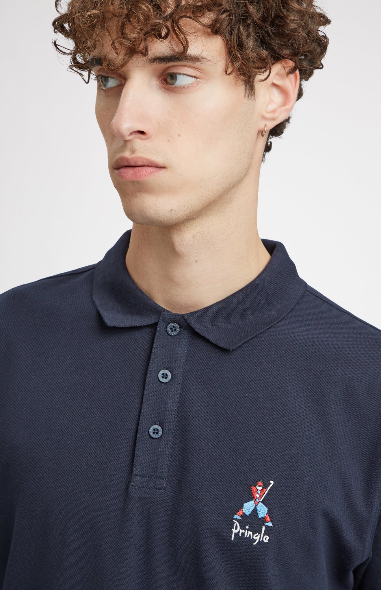 Geometric George Golf Cotton Polo Shirt In Navy