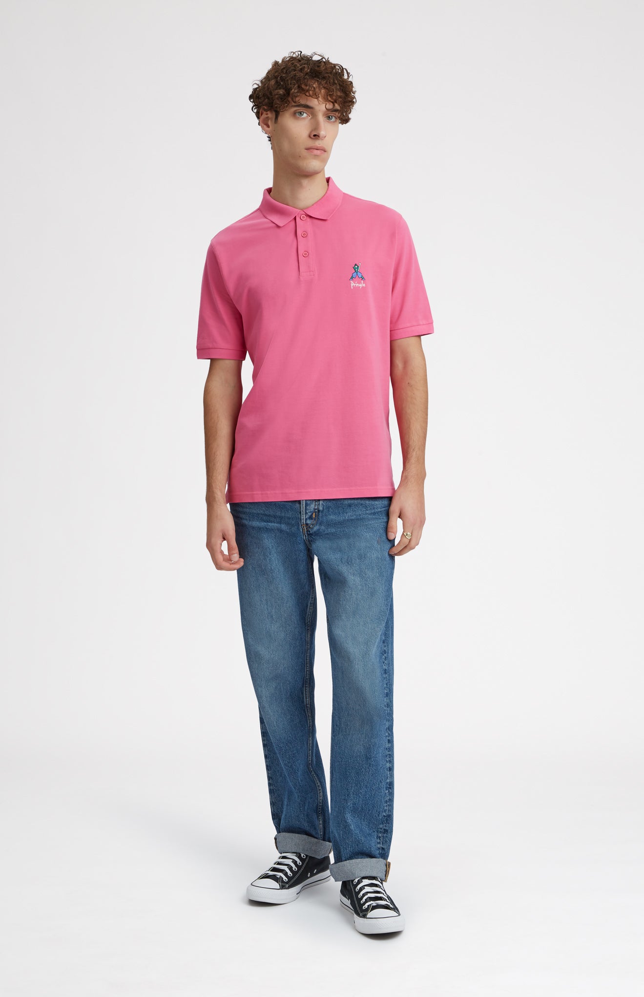 Geometric George Golf Cotton Polo Shirt In Heather Pink