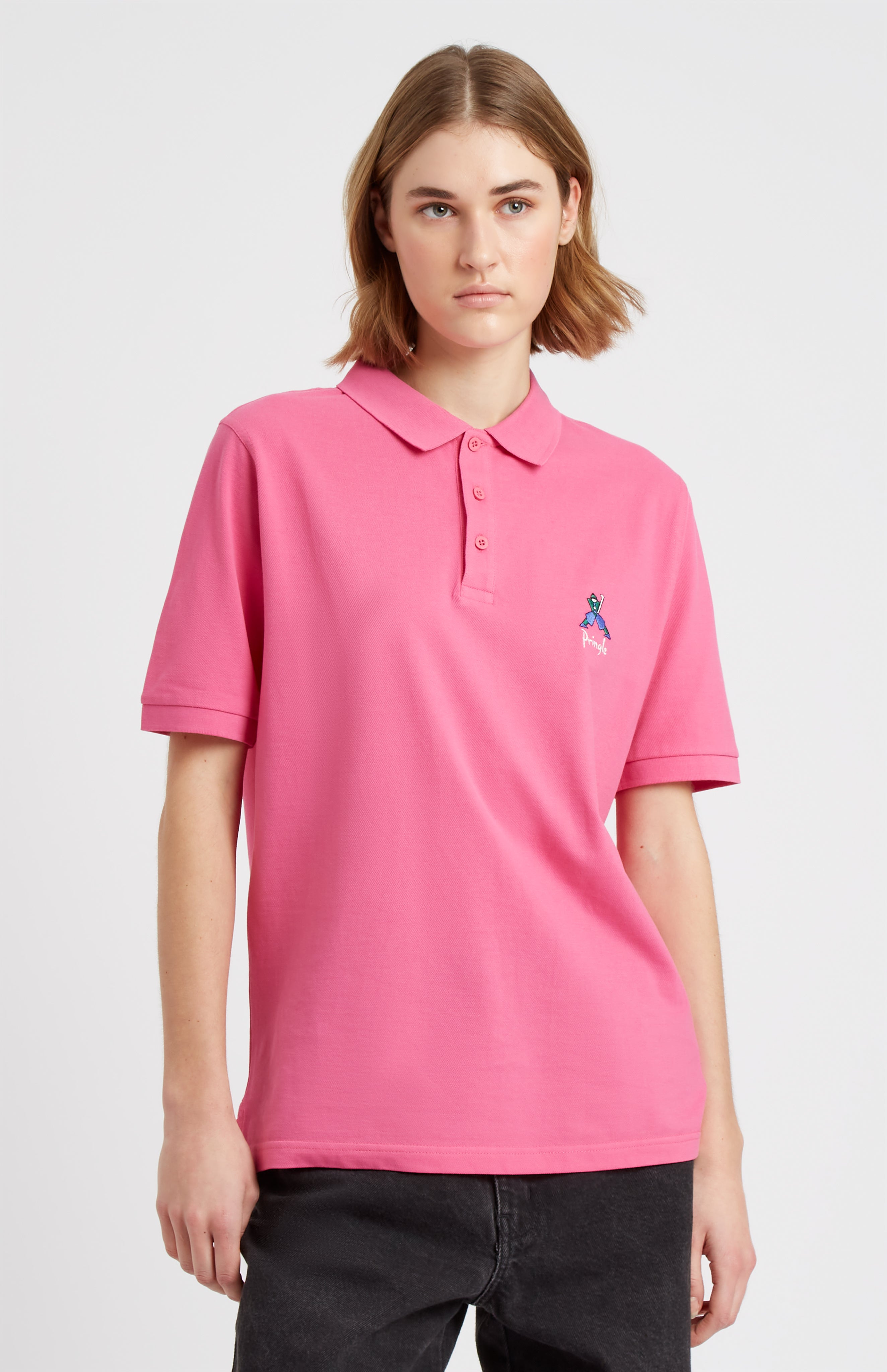 Geometric George Golf Cotton Polo Shirt In Heather Pink