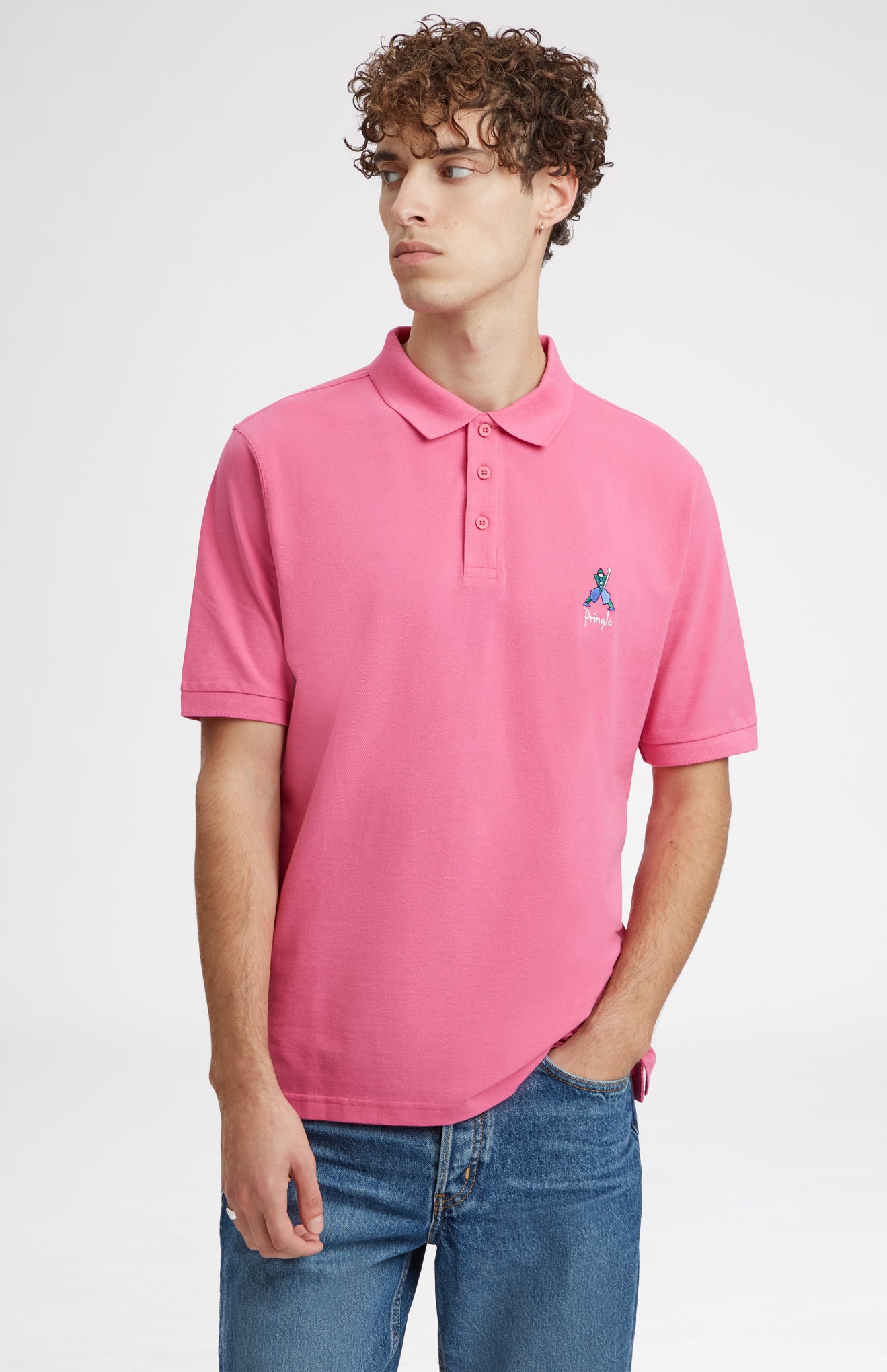 Geometric George Golf Cotton Polo Shirt In Heather Pink