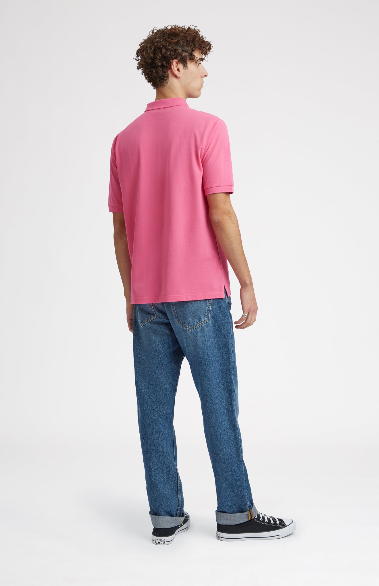 Geometric George Golf Cotton Polo Shirt In Heather Pink