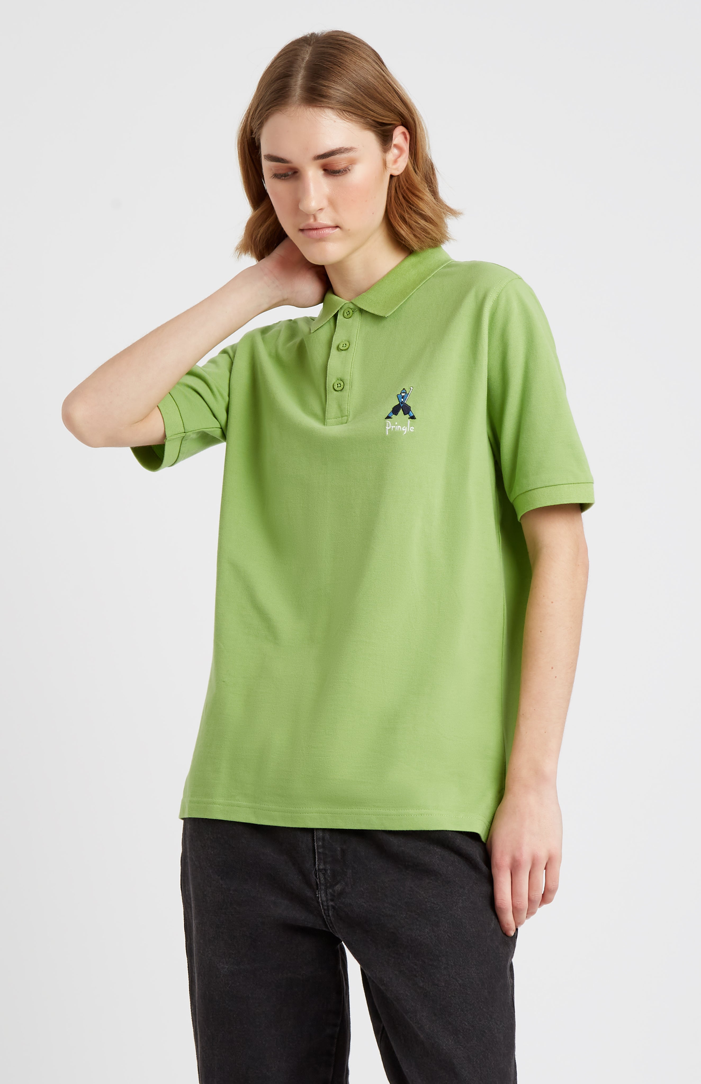 Geometric George Golf Cotton Polo Shirt In Field Green