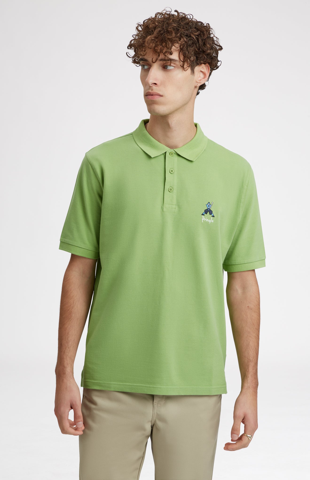 Geometric George Golf Cotton Polo Shirt In Field Green