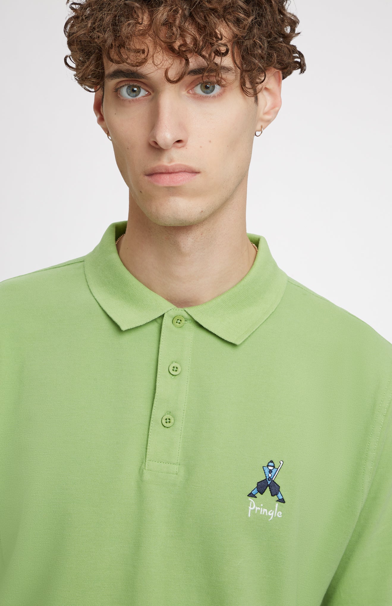 Geometric George Golf Cotton Polo Shirt In Field Green