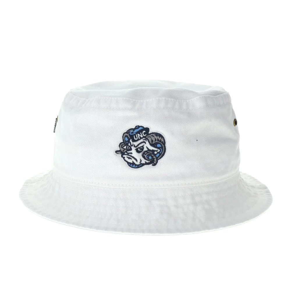 UNC Bucket Hat in White with Rameses Logo – Shrunken Head