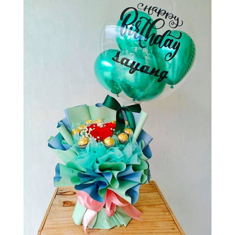 Mix chocolate box bouquet with bubble balloon Surprise delivery area KL,  Selangor & Johor Bahru Whatsapp untuk order:…