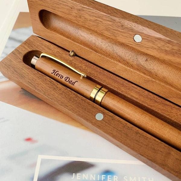 Personalized Walnut Wood Pen Set with Wordings & Image (4