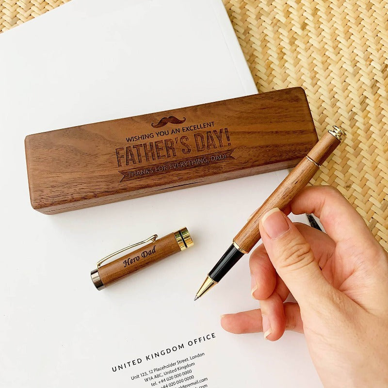 Personalized Walnut Wood Pen Set with Wordings & Image (4