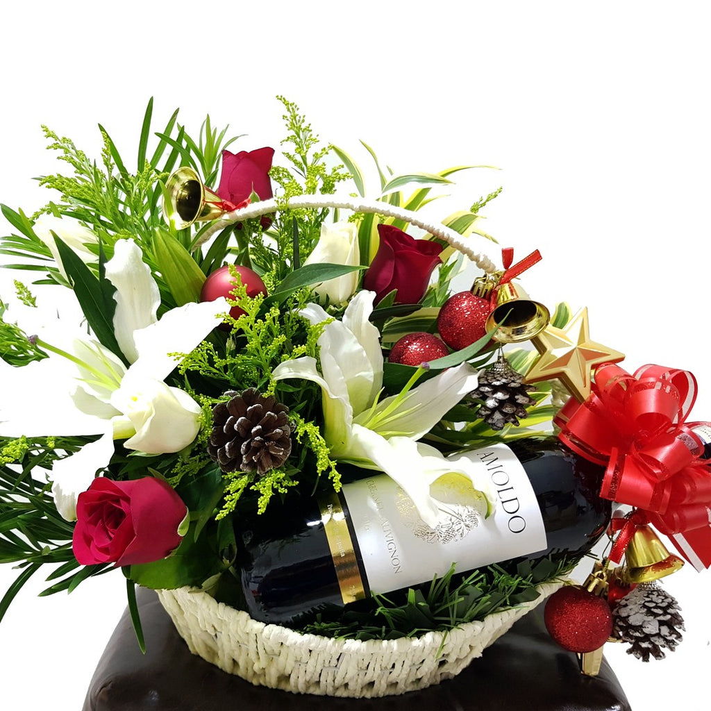 Christmas Flower Basket with Wine | Giftr - Malaysia's ...