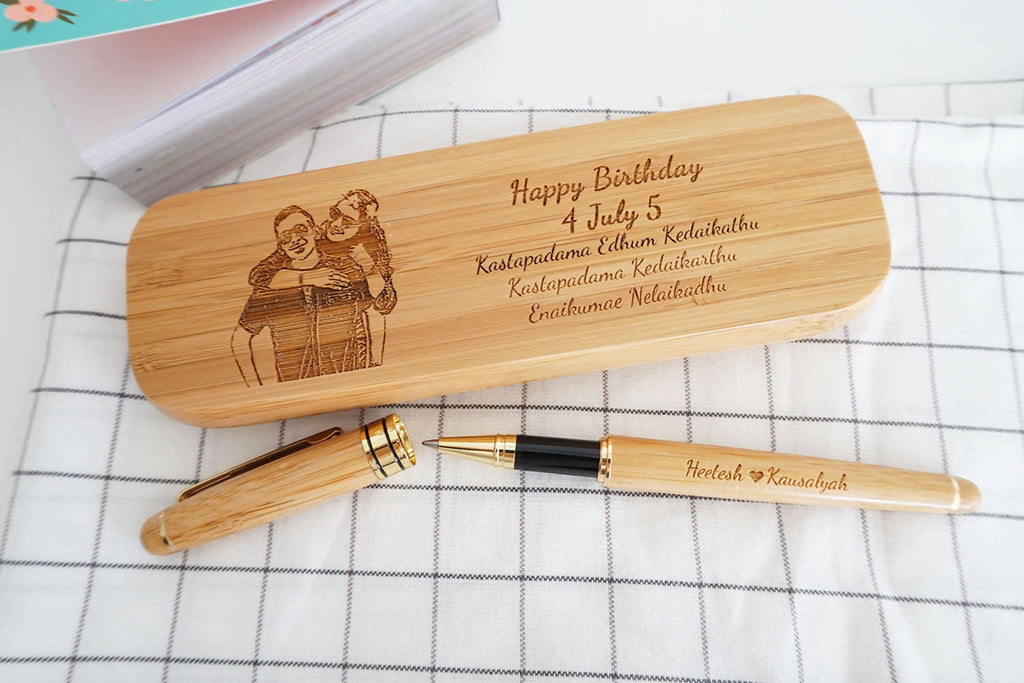 Personalised Bamboo Pen Set with Wordings & Image (46