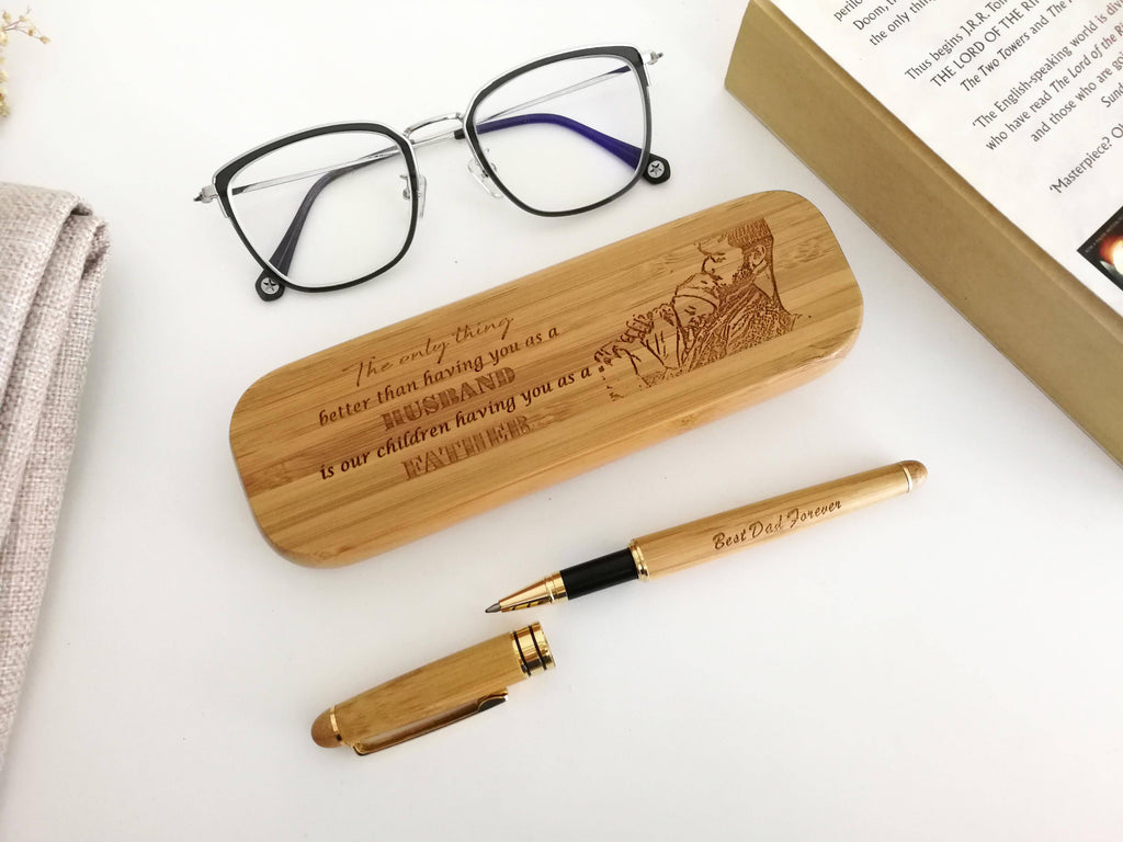 Personalised Bamboo Pen Set with Wordings & Image (46