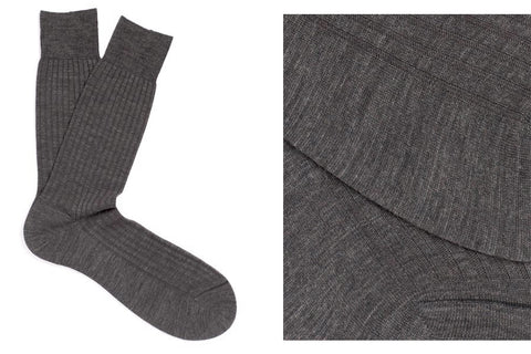 Solespun PANTHERELLA Laburnum Ribbed Merino Wool-Blend Socks in Mid Grey