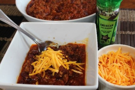 American Chili served with cheddar cheese.