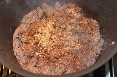 Browning the ground beef for the Cincinnati Chili
