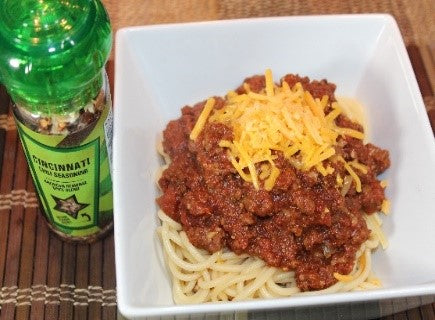 Cincinnati Chili ready with the toppings