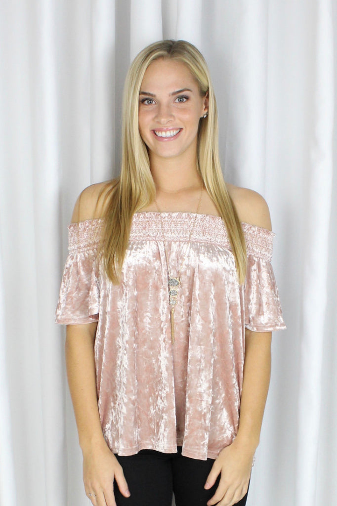 Holly Smocked Off Shoulder Top in Blush – Silver & Gold Boutique