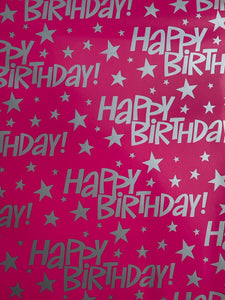 Gift Wrap Pink & Silver Happy Birthday
