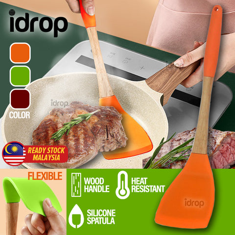 idrop Kitchen Silicone Cooking Spatula with Wooden Handle